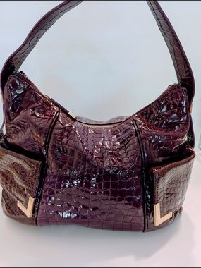 Michael Kors Embossed Croc Shoulder Bag Gold Hardware Purple NEW